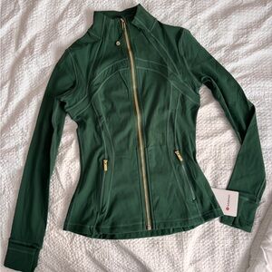 lulu define jacket everglade green w/ gold hardware